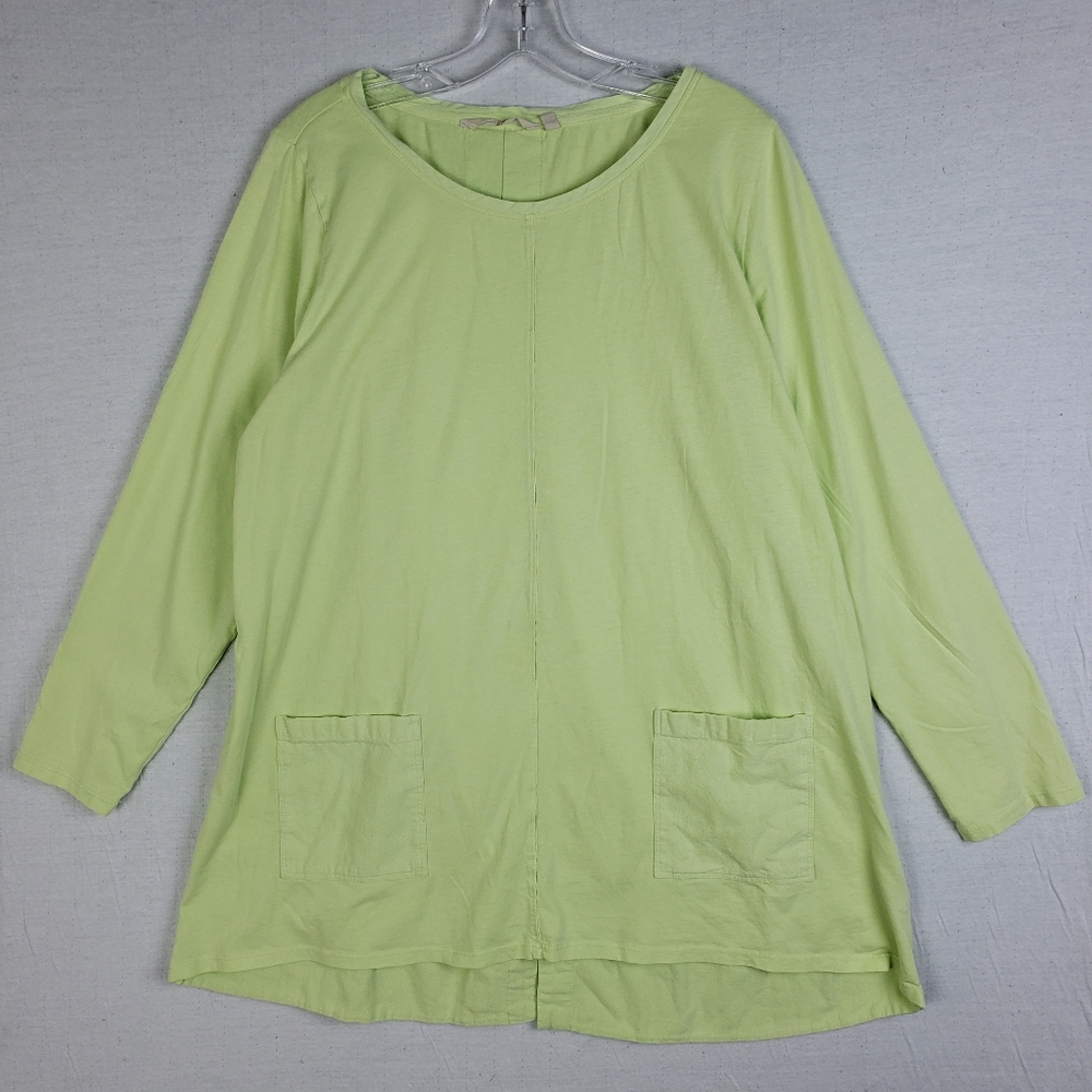 Soft Surroundings Tunic Cotton Top Lime Green Cotton size XL Lagenlook Pockets - Picture 2 of 11